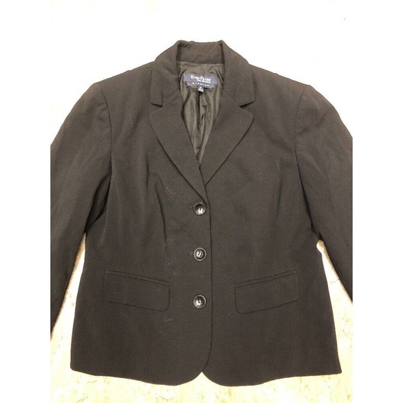 Black Blazer Evan Picone Sz 6P Long Sleeve Essential Button Front Suit Coat - Picture 2 of 5